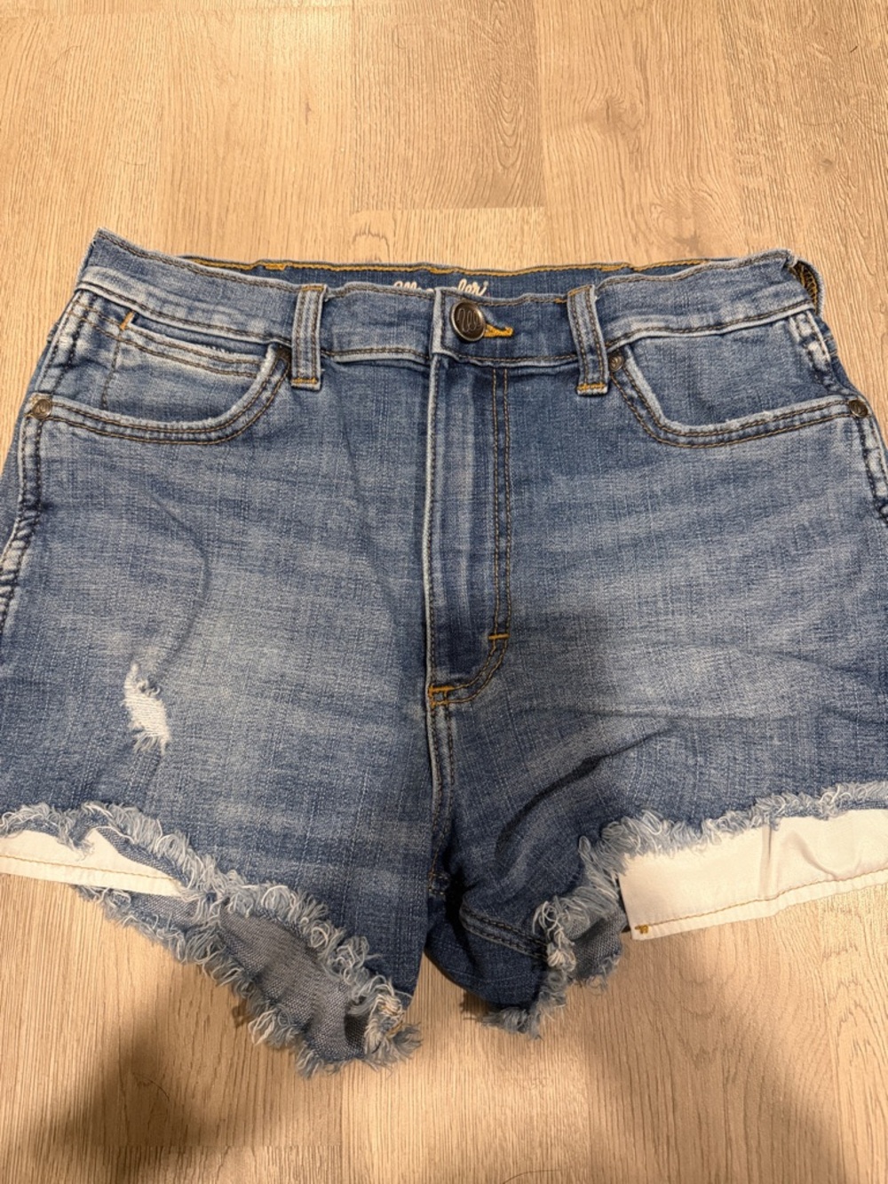 Wrangler Women's Medium Blue Denim Cutoff Shorts with Frayed Hem - Picture 2 of 4